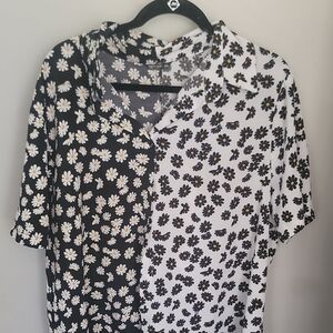 Black and White Daisy Print Shirt